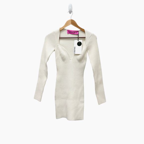 NWT Gauge81 White Wool Blend Mija Ribbed Mini‎ Dress Size Small $660 - Picture 5 of 13